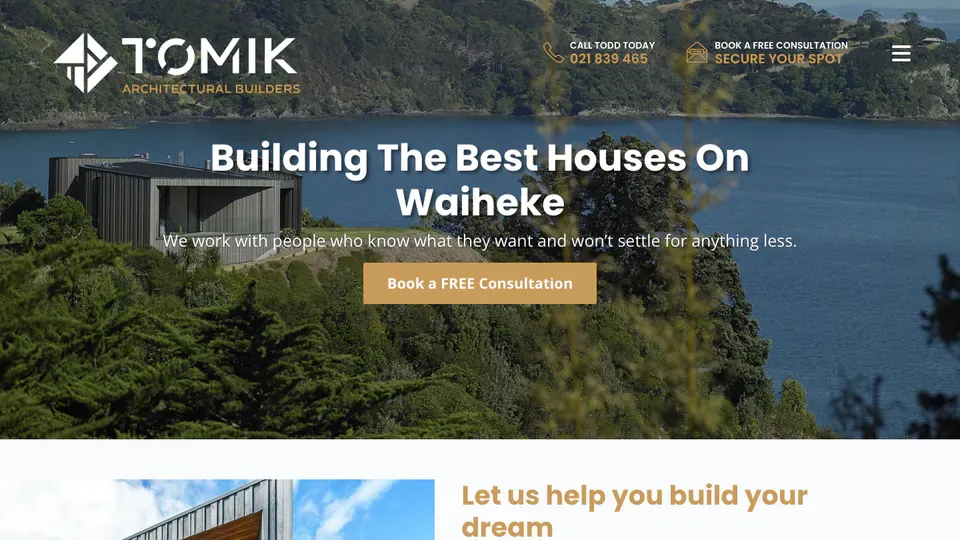 Tomik Waiheke builder website and lead generation case study