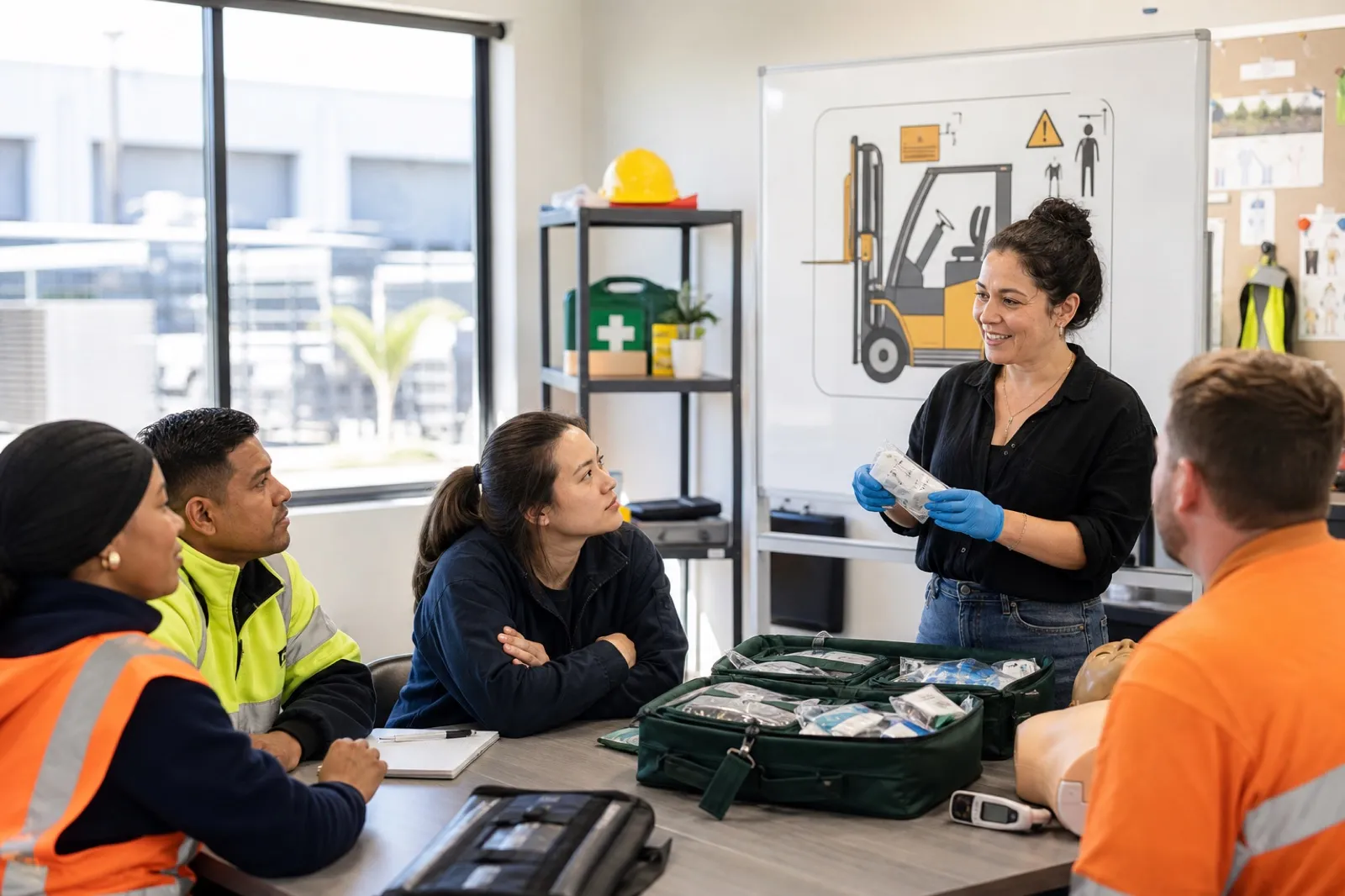 New Zealand workplace trainer leading a practical first aid session