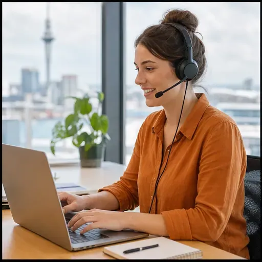 Helpful website support person working from an Auckland office