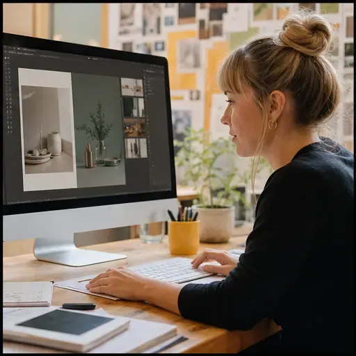 Website designer working at a desktop computer