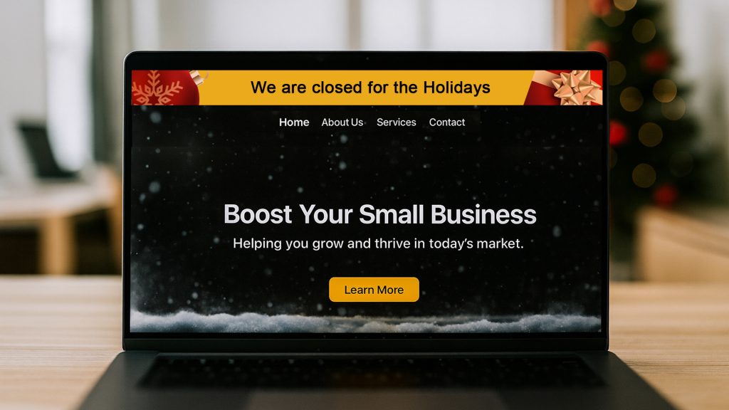 Business website preparing for Christmas holiday period with small seasonal updates