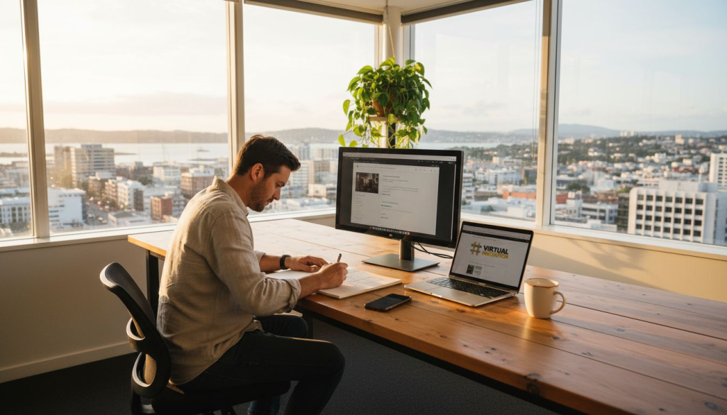 Web designer sketching service website in Auckland office