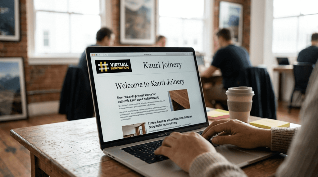 Business owner building website in New Zealand office