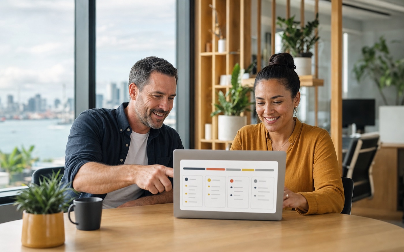 Auckland business leaders reviewing a streamlined custom CRM built around their workflow