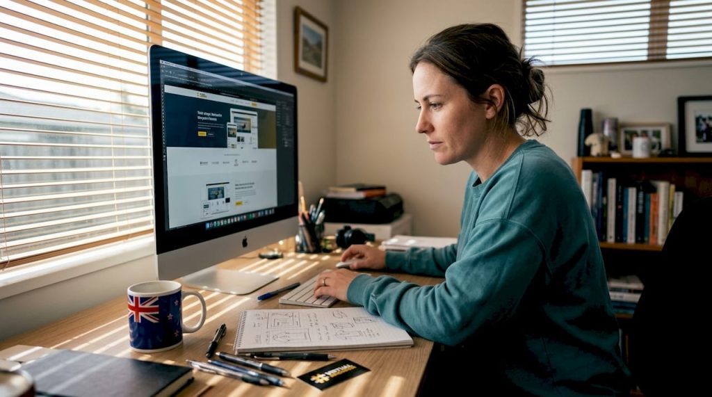 Web designer reviewing site layout