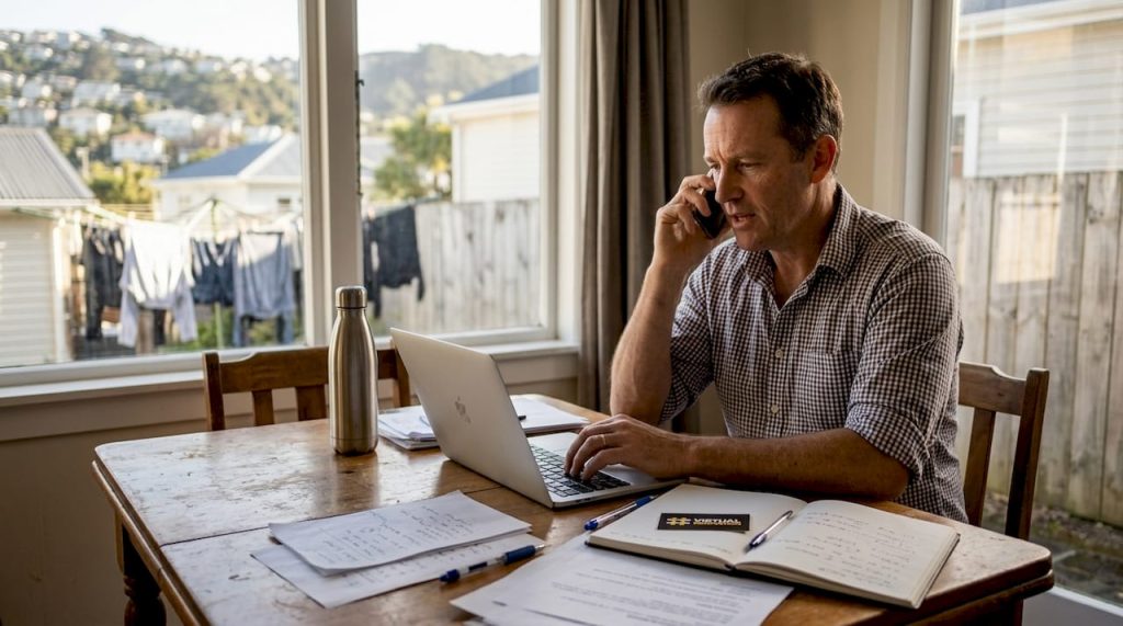 Small business owner working on website at home