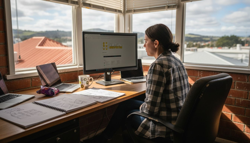 Web designer updating site in city office