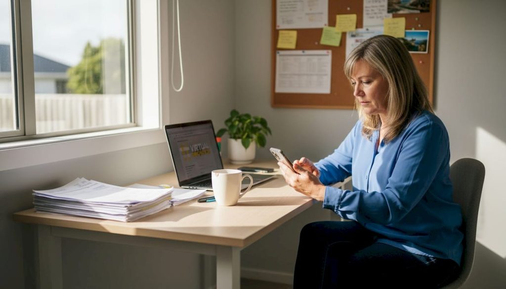 Business owner checks website on phone