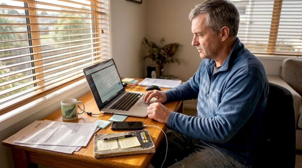 Business owner updating WordPress website at home