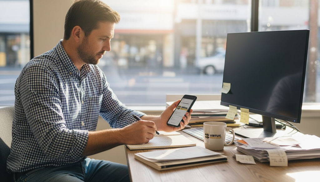 Business owner reviewing website in Auckland office