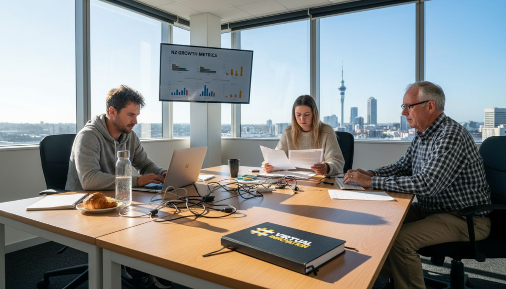 Web agency team working in high-rise New Zealand office