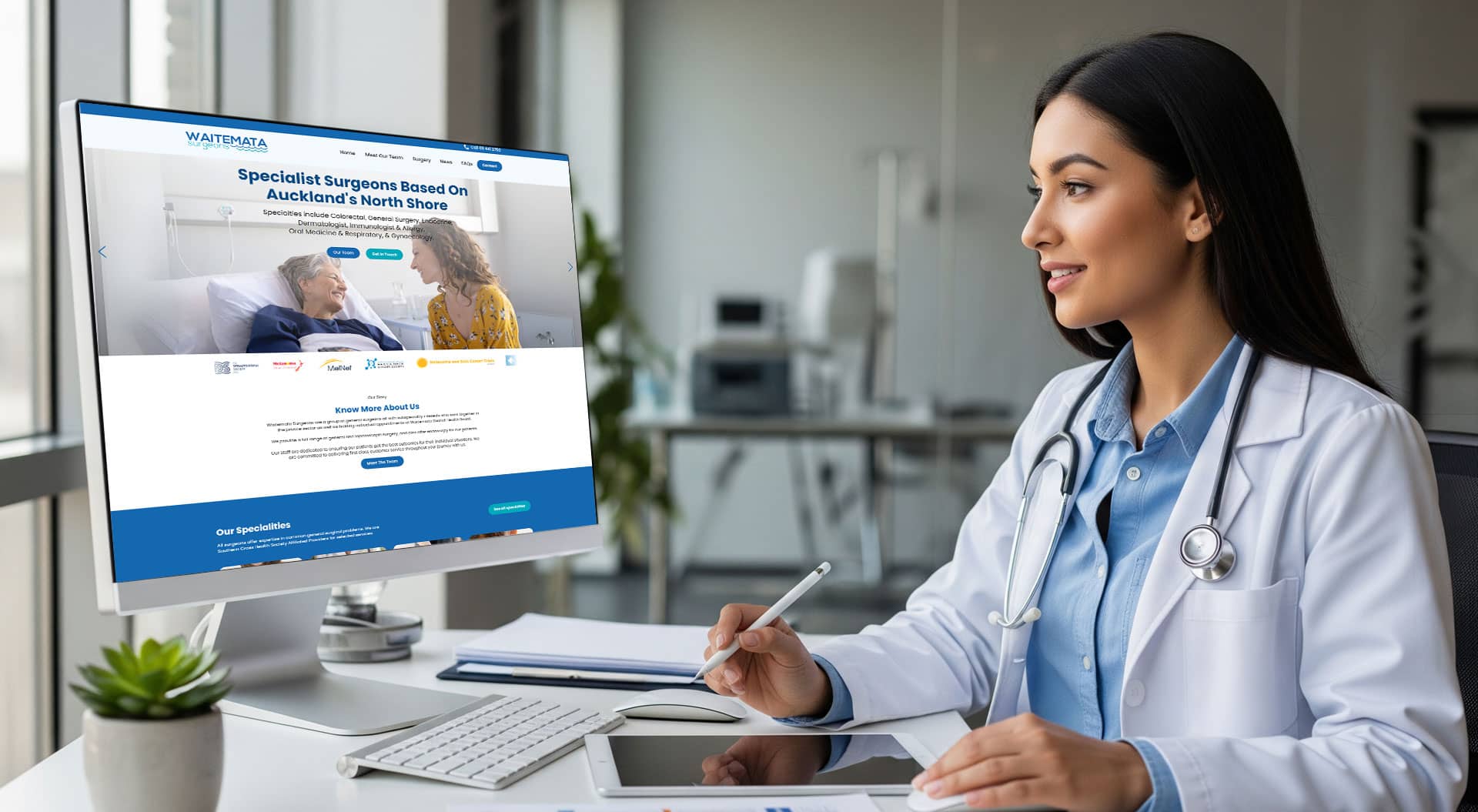 Friendly medical team in a modern clinic