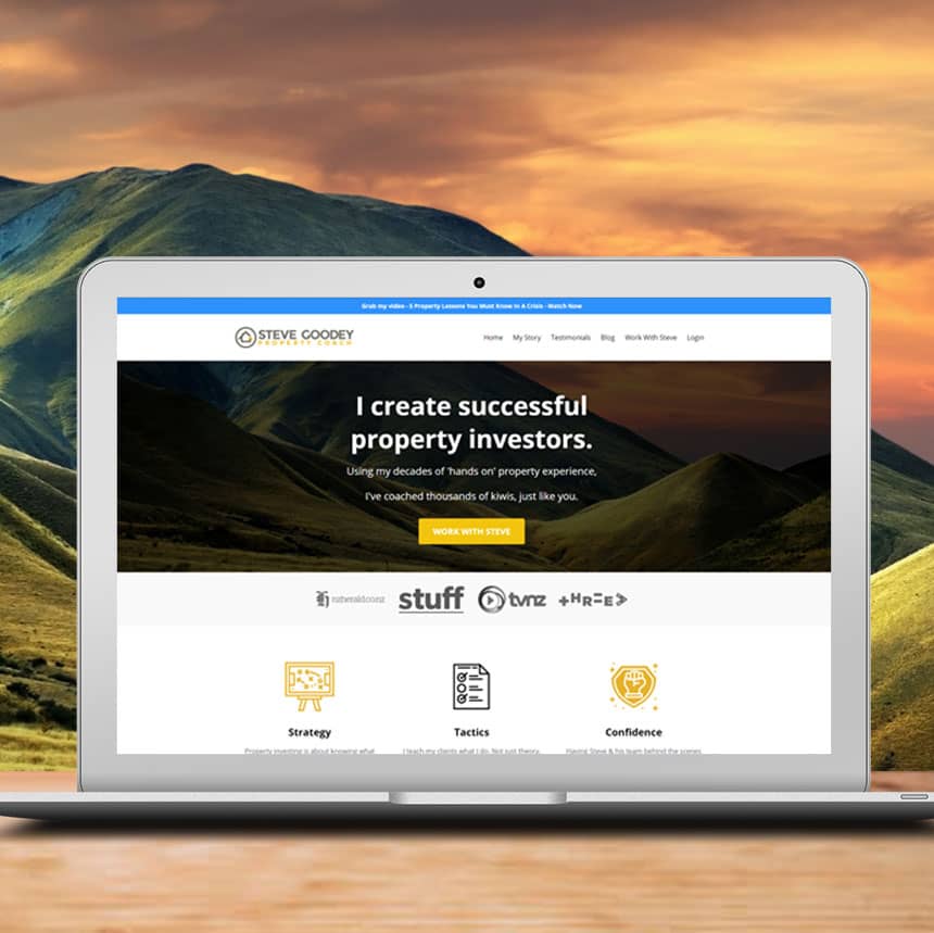 Steve Goodey professional services website displayed on a laptop