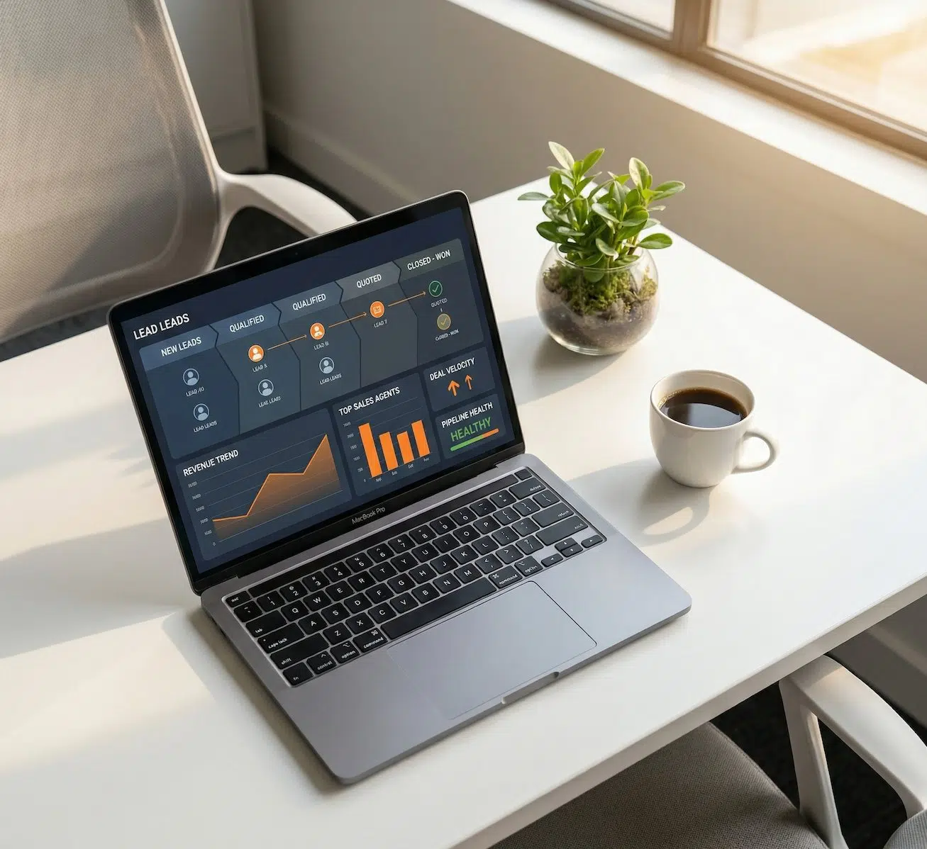 After: clean desk with custom business dashboard
