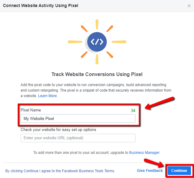 Accessing the Facebook Pixel tab in Events Manager