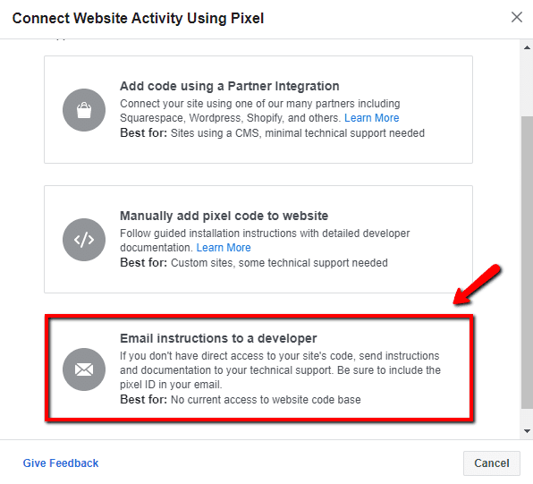 Naming and entering a website URL for the Facebook Pixel