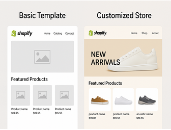 Before and after of custom Shopify website design by Virtual Innovation showing unique branding