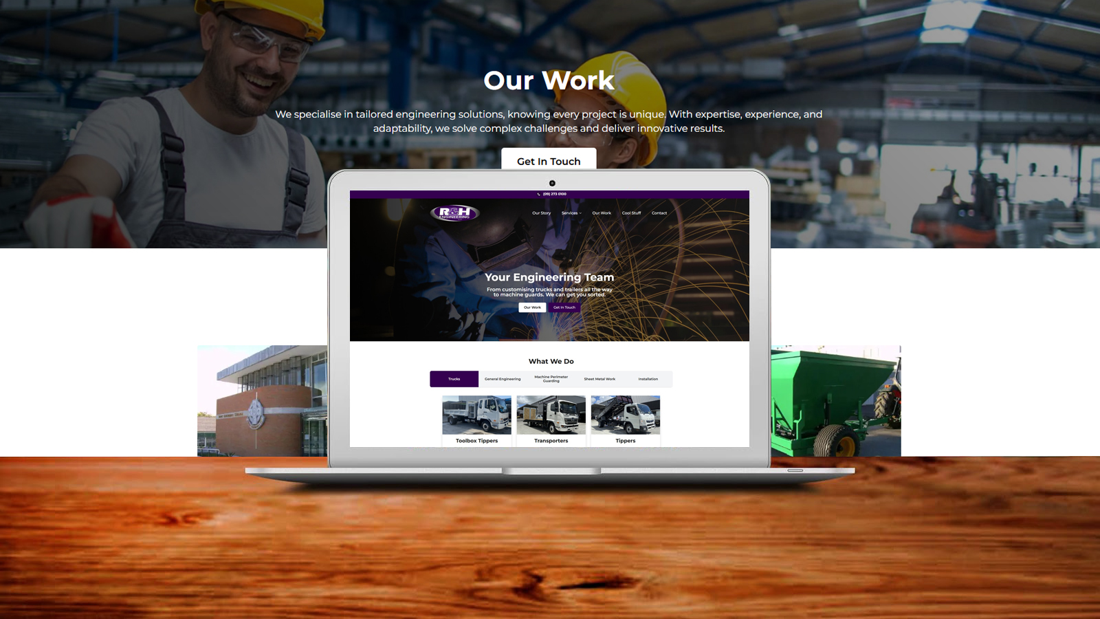 R and H Engineering website displayed on a computer