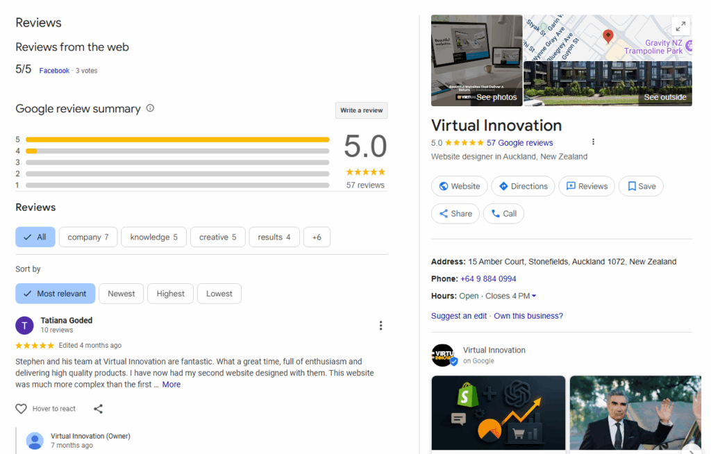 Example of 5-star customer review boosting Google Local ranking