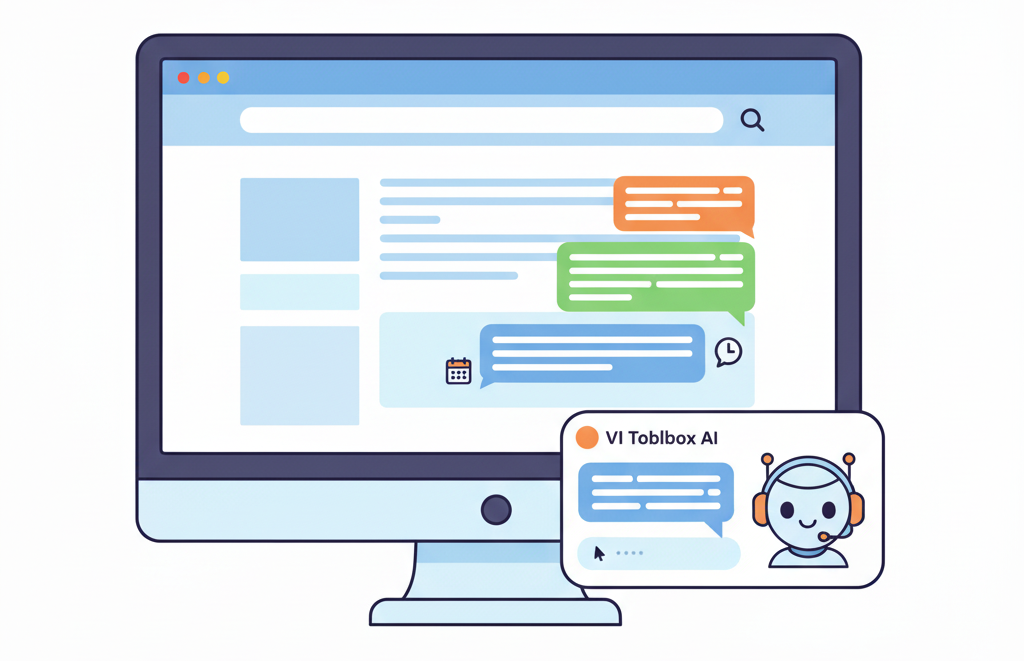 Web Design Image VI Toolbox AI assistant booking meetings, asking smart questions, and handling visitor enquiries
