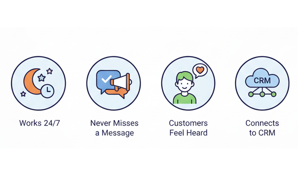 Web Design Image AI chat assistant working 24/7, connecting every customer interaction to the CRM